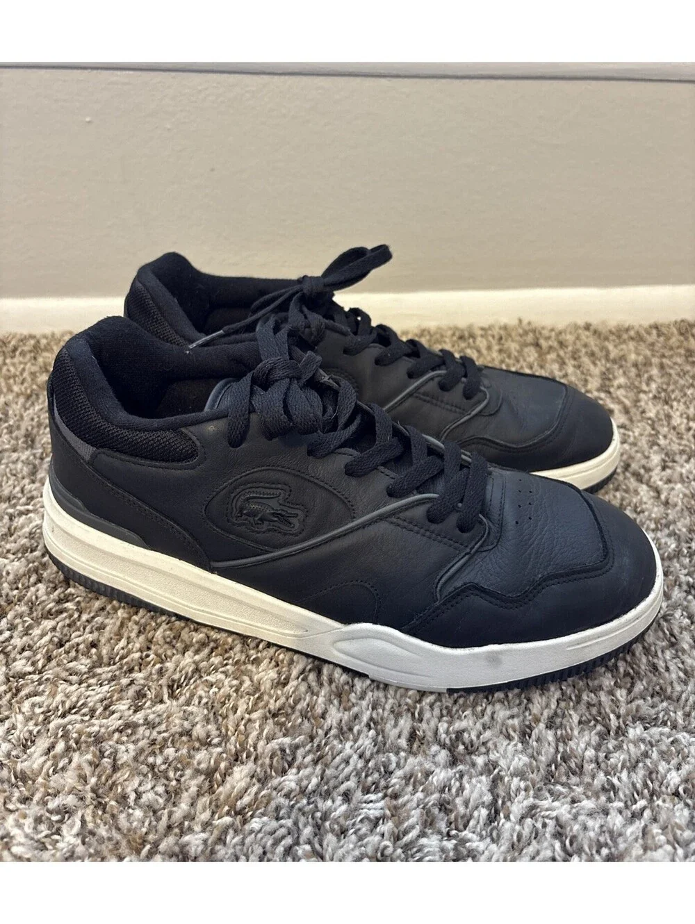 Lacoste Men's Lineshot 223 Leather Sneakers Shoes Black White US Size 11.5